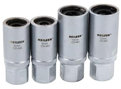 Neilsen CT1580 4pc Bolt Extractor Set - 1/2 Dr Stud Extractor Set | Sizes 6–12mm | Hex End for Use with 21mm Spanner for Removing Damaged or Deformed Screws and Nuts