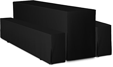 TexDeko® Hussen Bierzeltgarnitur 3-teiliges Set Premium Blickdicht strapazierfähig 2 Bierbankhusse 1 Biertischhusse 220x50cm für Festzeltgarnitur (Schwarz)