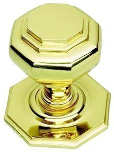 Large Polished Brass Octagonal Centre Pull Door Knob/Handle by Original Forgery (PB15B)
