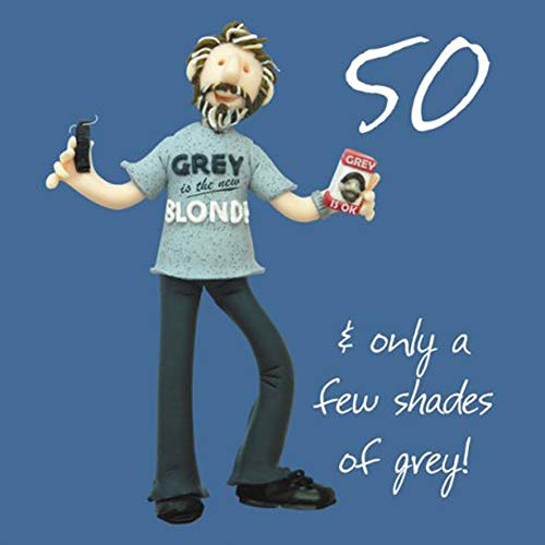 Holy Mackerel grey shades male 50th birthday card for him - designed by artist Erica Sturla - 15cm square and blank inside for your message - made in the UK