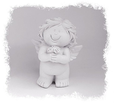 TEMPELWELT® Deko Figur Engel Schutzengel Mit Blumen 9,5 cm, Polystein Weiß, Dekofigur Babyengel Rubensengel Engelkind Dekoengel Liebesengel Rosen Geschenk