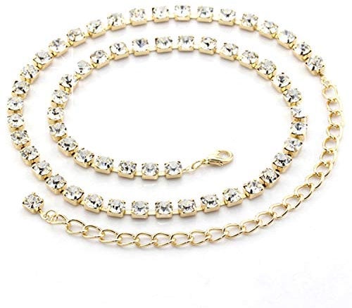 WedDecor 112cm Gold 1 Row Rhinestone Diamante Waist Chain Belt Women Ladies Girls for Stylish Fashion Wear