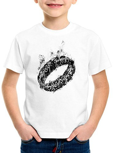 style3 Der Eine Ring T-Shirt für Kinder Fantasy, Farbe:Weiß;Größe:140