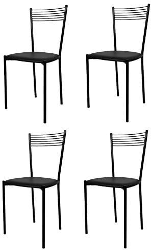 t m c s Tommychairs - Set 4 sillas Elegance para Cocina, Comedor, Bar y Restaurante, Estructura en Acero Pintado Negro y Asiento tapizado en Polipiel Color Negro