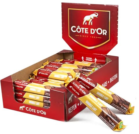 Côte d'Or - Bâton Double Lait - Barre Chocolat au Lait Praliné Individuelle - Étui Refermable - Présentoir de 32 Barres de 46 g