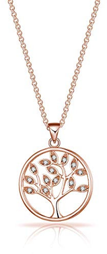 Philip Jones Collier Arbre de Vie Plaqué Or Rose Créé avec des Cristaux Zircondia®