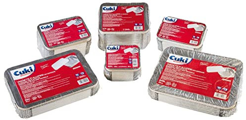 Cuki Professional Vaschette in Alluminio Rettangolari con Coperchi, 2 Porzioni, 21 x 14.5 x h4 cm, 1 Confezione da 50 Pezzi, Teglie Monouso per Forno, Microonde, Frigo, Cottura, Conservazione