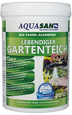 AQUASAN Bio Lebendiger Gartenteich Plus (Fördert die Wasserqualität, entfernt Fadenalgen, Schadstoffe, Schwimmteiche, Algenmittel), Inhalt:1 kg