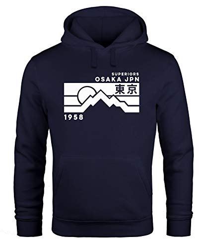 Neverless® Hoodie Herren Aufdruck Osaka JPN japanische Schriftzeichen Fashion Print Kapuzen-Pullover Männer Navy XS