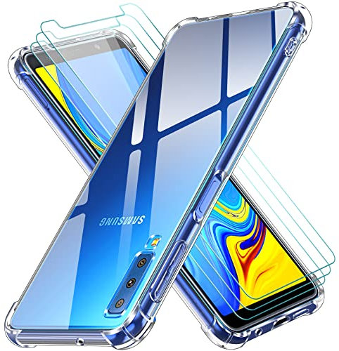 ivoler Klar Hülle für Samsung Galaxy A7 2018 mit 3 Stück Panzer Schutz Glas, Dünne Weiche TPU Silikon Transparent Stoßfest Schutzhülle Durchsichtige Kratzfest Handyhülle Case