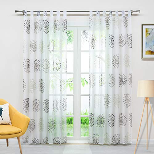 Delien Voile Gardine mit Kreis-Motiven Druck transparenter Vorhang mit Schlaufen Wohnzimmer Gardinenschals BxH 140x245cm Braun 1 Stück