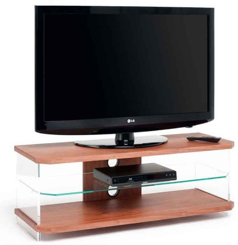 AVF 'AI110W' Techlife Air TV Stand Unit in Walnut Wood Effect Acrylic with Clear Glass Shelf, Cable Management for TVs 37 39 40 42 45 47 50 55