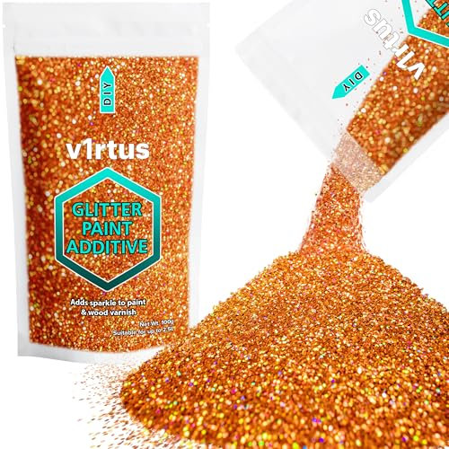 v1rtus Glitter Paint Additive - Copper Holographic | Metallic Flakes for Adding Sparkle to Paints & Wood Varnish | Add to Emulsion, Acrylic & Latex for Indoor Sparkly Walls | 100 g