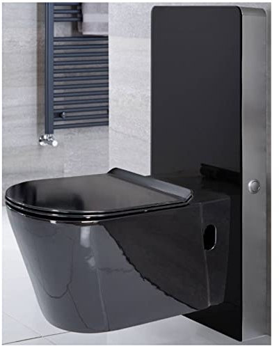 Milano Nero - 483mm Bathroom Toilet WC Unit Black Wall Hung Pan Soft Close Seat - Black