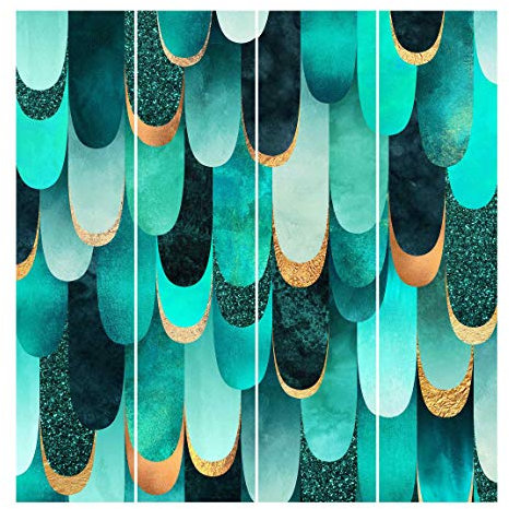 Bilderwelten Schiebegardinen Set Elisabeth Fredriksson Federn Gold Türkis 4 Flächenvorhänge 250 x 240cm Deckenhalterung
