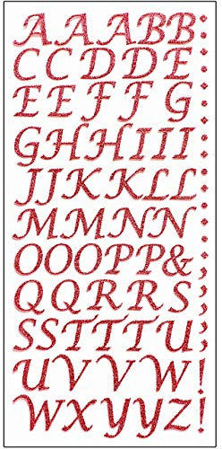 15mm Glitter Script Letter Stickers - Self Adhesive Alphabet Birthday Card Embellishments (Red)