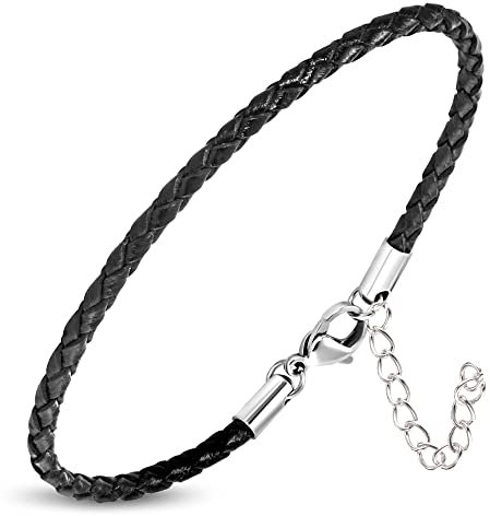 ZENSE - Bracelet homme en cuir fin de couleur noire ZB0240-B [ajustement au poignet avec extension 5cm]