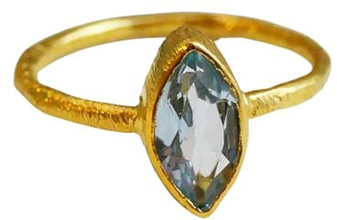 Petite Marquise Blautopas vergoldet Sterling Silber Ring Natürlicher Edelstein- Geburtstagsgeschenk - Handgefertigte Geschenkideen für Frauen (Größe: US Size 7 / Diameter 17.3)