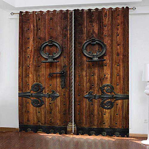 GDYRBY 2Er Set Blickdichte Gardinen 3D Druck Vintage Nostalgische Holztüren Muster Verdunkelungsvorhang, Lichtundurchlässige Vorhang Mit Ösen Für Schlafzimmer Wohnzimmer Geräuschreduzierung 240X230cm