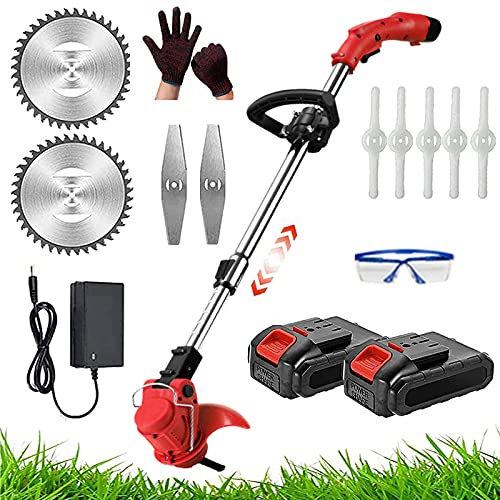 HLCUI Rasentrimmer Mit Akku Und Ladegerät 24V Li-Ion Freischneider Akku Mit Messer Motorsense Elektro,Teleskopstab, 90° Drehbarer Trimmerkopf, Für Garden, Rasen, Dornbusch Trimmen,11000ma,2 Batteries