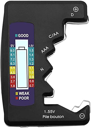 XYDESIGN Universal Batterie Tester Checker, Digitale Batterie Kapazität Level Tester Multi Größe mit LCD Display für AA AAA N C D 9V 1,5 V 6F22 SR44 LR44 Knopfzelle Kleine Mini Batterien (Black)