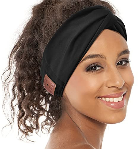 BULYPAZY Bluetooth Headband for Women, HD Speakers Bluetooth 5.0 Wireless Headband Headphones, Fashion Black Head Band with Knotted/Twist Design for Yoga, Workout, Running, Sports, Gift (Black)