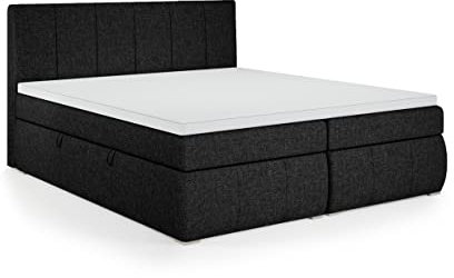 FEDVE Boxspringbett 200x200 Schwarz – Leo – Dauerhaft Bett mit Bettkasten – Praktisches Doppelbett mit Stauraum für Viele Jahr - Kopfteil Bett mit Matratze zum Schlafzimmer