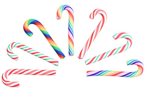 Airssory 20 Pcs Polymer Clay Rainbow Mini Faux Candy Cane Christmas Stick No-Hole Hanging No-Hole Charms for DIY Crafts Christmas-Tree Ornament Holiday Home Decorations - 46~52mm