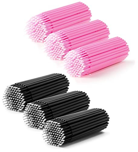Annhua Micro Applicator Brushes 600 PCS, Disposable Micropore Brushes with Bendable Brush Head, Microfibre Brushes for Eyelash Extensions, Nail Art & Makeup Application | Black and Pink