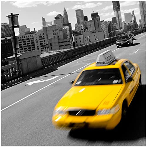 Wallario Memoboard aus Glas mit Motiv, Magnet-Tafel in 50 x 50 cm in Premium Qualität New York Yellow Taxi II