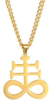EUEAVAN Leviathan Kreuz Anhänger Halskette Satan Kreuz Anhänger Halskette Edelstahl Satanischer Schwefel Symbol Halskette Satan Religionen Schmuck (Goldenes Halsband)