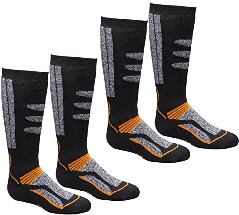 BestSale247 2 Paar Kinder-Damen Herren Skisocken Skistrumpf Funktionssocken Snowboard für Wintersport mit Spezial-Polsterung (2 Paar/Orange, 31-34)