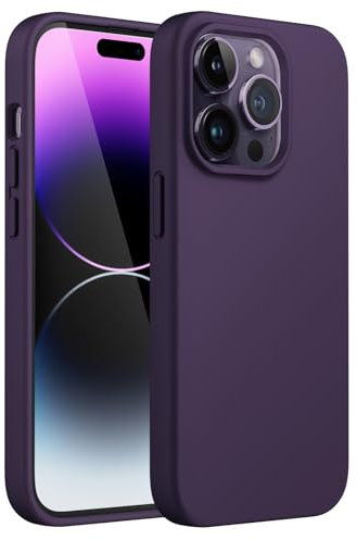 JETech Cover Silicone per iPhone 14 Pro 6,1 Pollici, Protettiva per Tutto il Corpo Morbida al Tatto, Custodia Antiurto con Fodera in Microfibra (Viola Scuro)