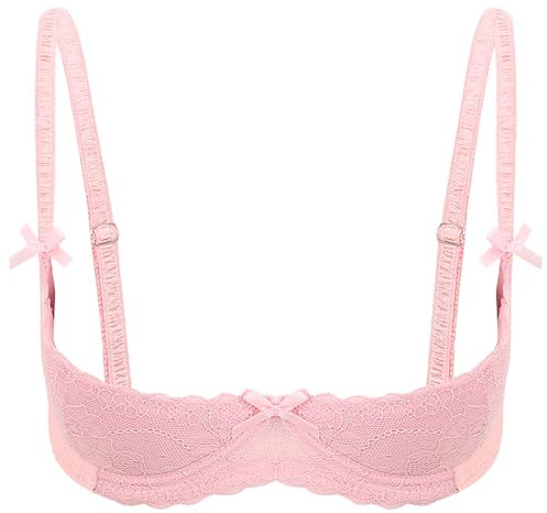 Aislor Reggiseno Erotico Donne Sexy Hot Bra Brasiliana Senza Imbottito Balconcino Reggiseni Aperti con Ferretto Donne Lingerie Push Up Bikini Donna Top con Spalline Rosa L