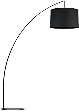 Licht-Erlebnisse Große Bogenlampe Metall Stoff 245 cm hoch XXL Schwarz E27 Wohnzimmer Stehleuchte Stehlampe