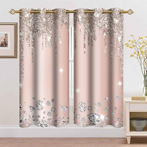 MIZSYE Sparkling Diamond Curtains Rose Gold Sparkling Drips Wall Decoration Inspiration Art Blackout Curtains for Bedrooms Living Rooms 2 Panels 42x63inch CLZYMS126