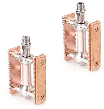 TentHome Fahrradpedalen Set Vintage Fahrrad Pedale Holz Aluminium rutschfest Bike Pedale Paar Klassische Pedals Rosagold