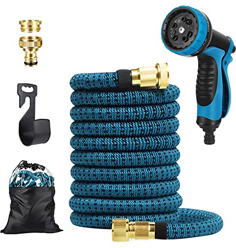 Eyeleaf Upgraded Expandable Garden Hose Pipe,Water Pipe with 10 Patterns Spray Nozzle&Solid Brass Connectors,Leak-Proof Stretchy Hose Pipe,Water Hose for Gardening/House/Car/Floor/Yard/Pet Washing