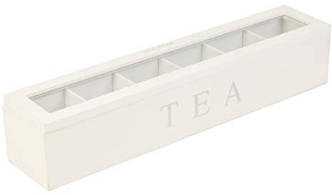 Wooden Tea Box Storage Organizer,Tea Bag Holder for Assorted Variety of Tea Bags and Small Items (White)