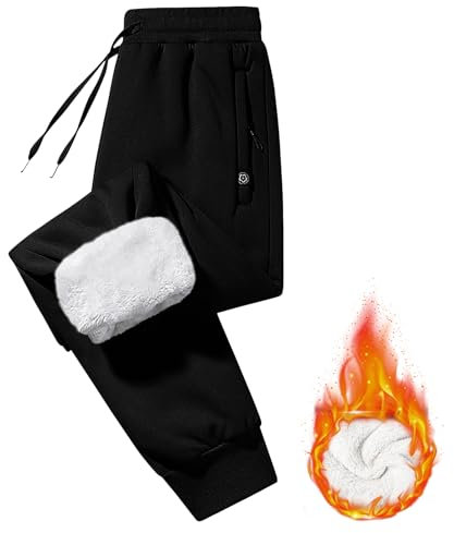 Imuedaen Men's Fleece Lined Joggers Casual Tracksuit Bottoms Warm Pants Athletic Trousers Drawstring Sweatpants with Pockets (Black, M)