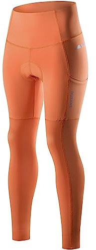 WOSAWE Damen Lange Fahrradhose Atmungsaktive Elastische Radlerhose mit Einer Hohen Dichte 3D Schwamm Sitzpolster (BH188 Orange XL)