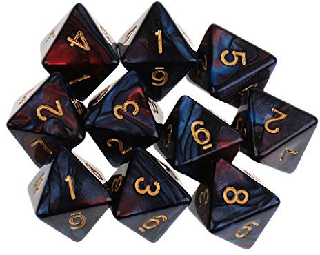 EHJRE 10 Stück 8 Sided Dice D8 Polyedrische Würfel Acrylic Dice Set, D8 Spielwürfel für Dungeons and Dragons RPG MTG Pathfinder Rollenspiel Würfel, Tischspiele, Board Game, Card Game, rot blau, 16mm