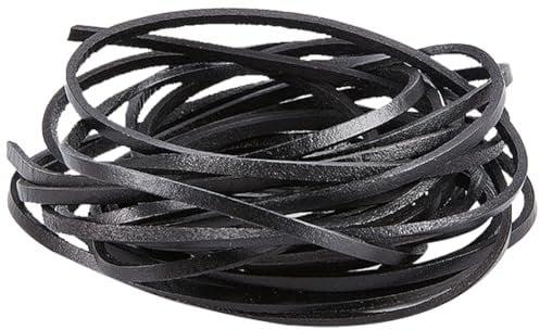 GORGECRAFT 5M x 3mm Flat Leather Cord Genuine Leather Strip 2mm Thick Black Cowhide Leather String Strap Braiding Thread Rope for Bracelets Neckacle Beading Jewellery Making Boot Lace Belts DIY Crafts