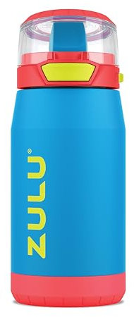 ZULU Kids Flex - Botella de agua aislada de acero inoxidable de 12 onzas, taza para niños pequeños con boquilla de silicona, tapa abatible de bloqueo a prueba de fugas y lazo de transporte para