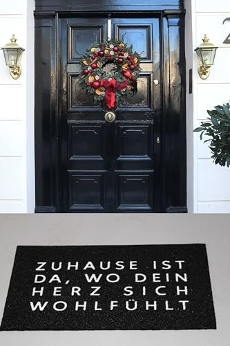 KAMACA Fußmatte mit Spruch Zuhause ist da, wo Dein Herz Sich wohlfühlt rutschfeste Schmutzfangmatte 40x60 cm für Haus Wohnung Flur robust Fußabtreter Türmatte (Türmatte Herz 40x60)
