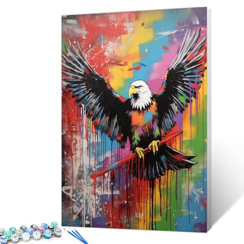 Tucocoo Flying Eagle Malen nach Zahlen Kits 40 x 50 cm Leinwand, Graffiti DIY Digitales Ölgemälde für Erwachsene mit Pinseln und Acrylpigment, Banksy Pop Art Bild für Heimdekoration (ohne Rahmen)