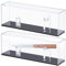 Suzile 2 Pcs Acrylic Knife Display Case With Clear Cover - Single Pocket Knife Display Stand Box Holder Cabinet Protection, Black Base, 10.5 x 3.7 x 2.5 Inches