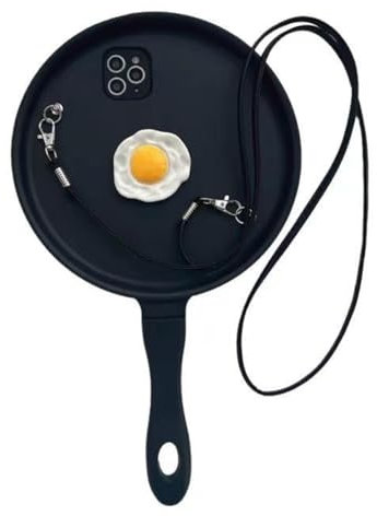 ZAbina Frying Pan Phone Case For Iphone 15 14 13 12 11 Pro Max XR X XS 7 8 Plus 3D Creative Funny Phone Cover With Lanyard (Color : 1, Size : For iphone 14 Pro)