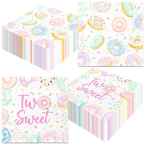 2 süße Donut-Servietten, 40 Stück, 2. Donut-Servietten, für Mädchen, zwei süße Donut-Servietten, 2 Jahre alte Donut-Servietten für zwei süße Donut-Geburtstagsparty-Dekorationen