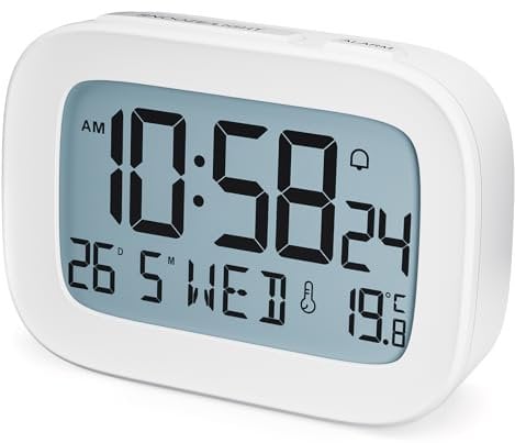 HOMVILLA Alarm Clock, Battery Alarm Clocks Bedside, Digital Clock with Temperature Display, Snooze Function and Backlight for Travel Bedroom